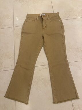 LOFT Tan Flare Cropped Jeans with Raw Hem